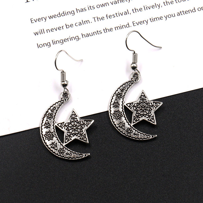 European and American fashion geometric pattern stars moon sweet girl heart earrings