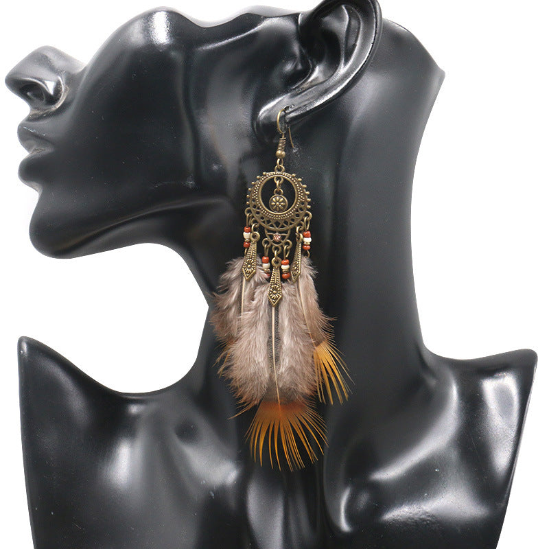 New European and American big wild feather earrings