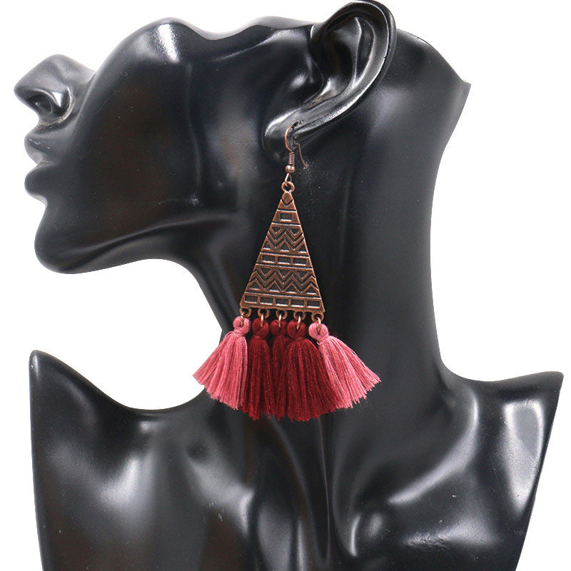 European and American fashion tassel bohemian triangle earrings