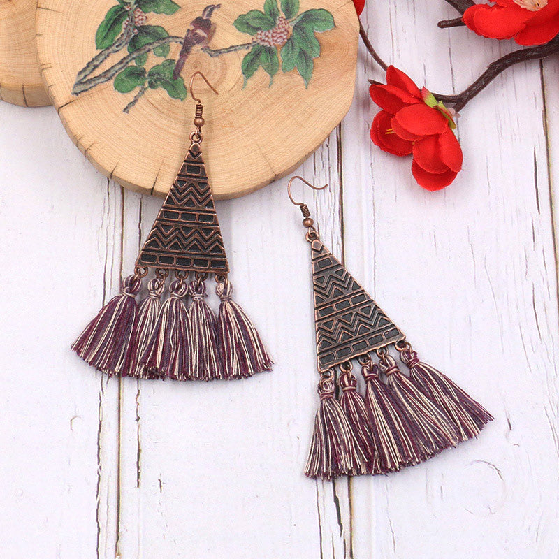 European and American fashion tassel bohemian triangle earrings