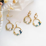 Fashion cute kitten dreamy moon asymmetrical round earrings