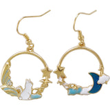 Fashion cute kitten dreamy moon asymmetrical round earrings