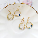 Fashion cute kitten dreamy moon asymmetrical round earrings