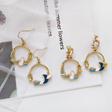 Fashion cute kitten dreamy moon asymmetrical round earrings