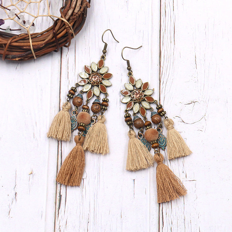 Bohemian fashion ethnic flower tassel earrings