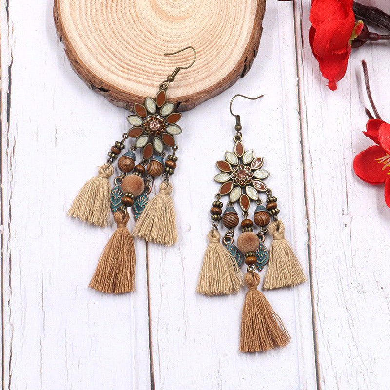 Bohemian fashion ethnic flower tassel earrings