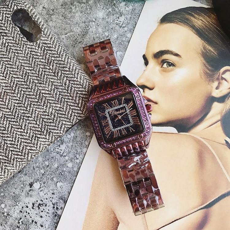 Purple Roman Star Small Square Diamond Women's Watch