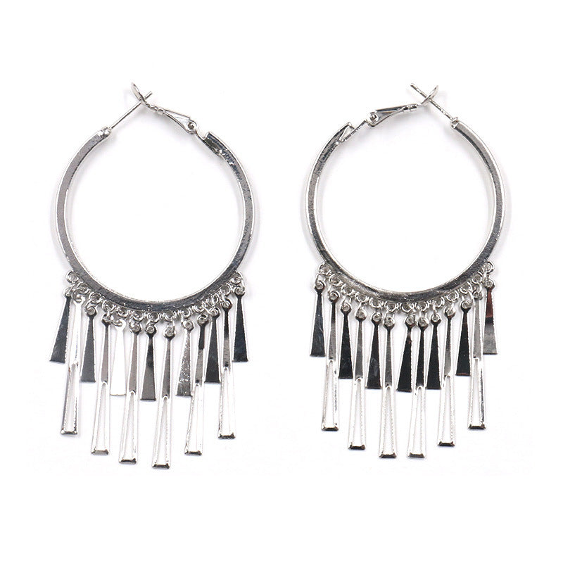 European and American metal tassel long earrings earrings