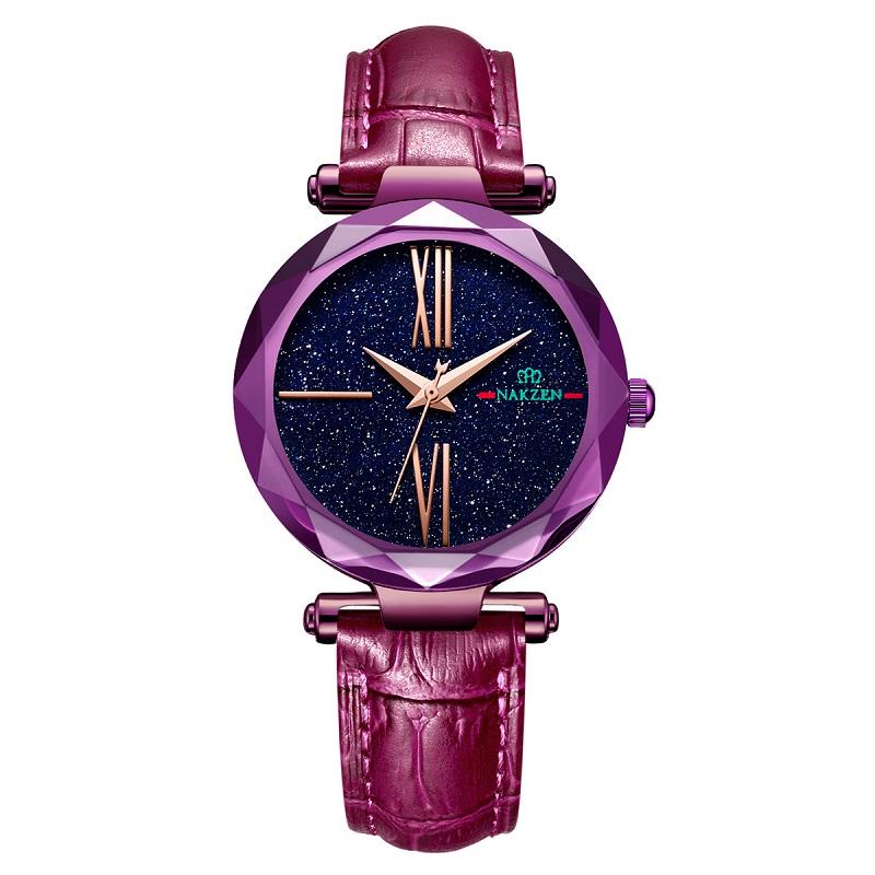 Starry Dial Leather Strap Women's Watch