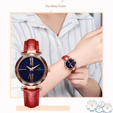 Starry Dial Leather Strap Women's Watch
