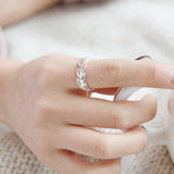 Sleek minimalist women's leaves openwork ring