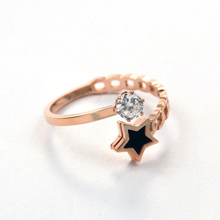 Fashion temperament rose gold five-star ring ring