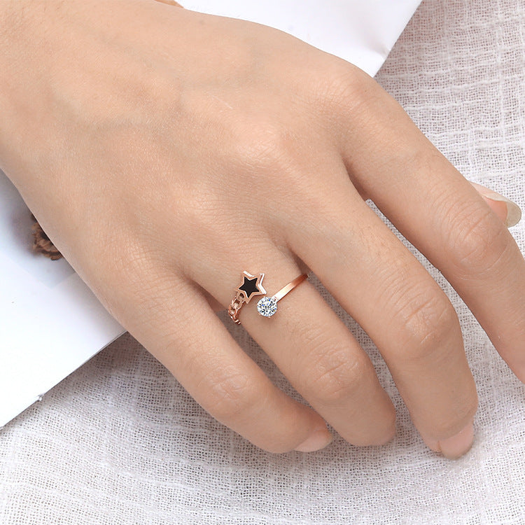 Fashion temperament rose gold five-star ring ring