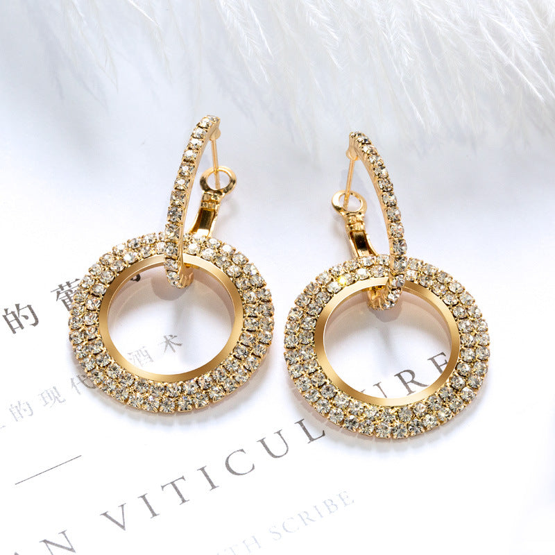 European and American fashion creative long rhinestone earrings ring