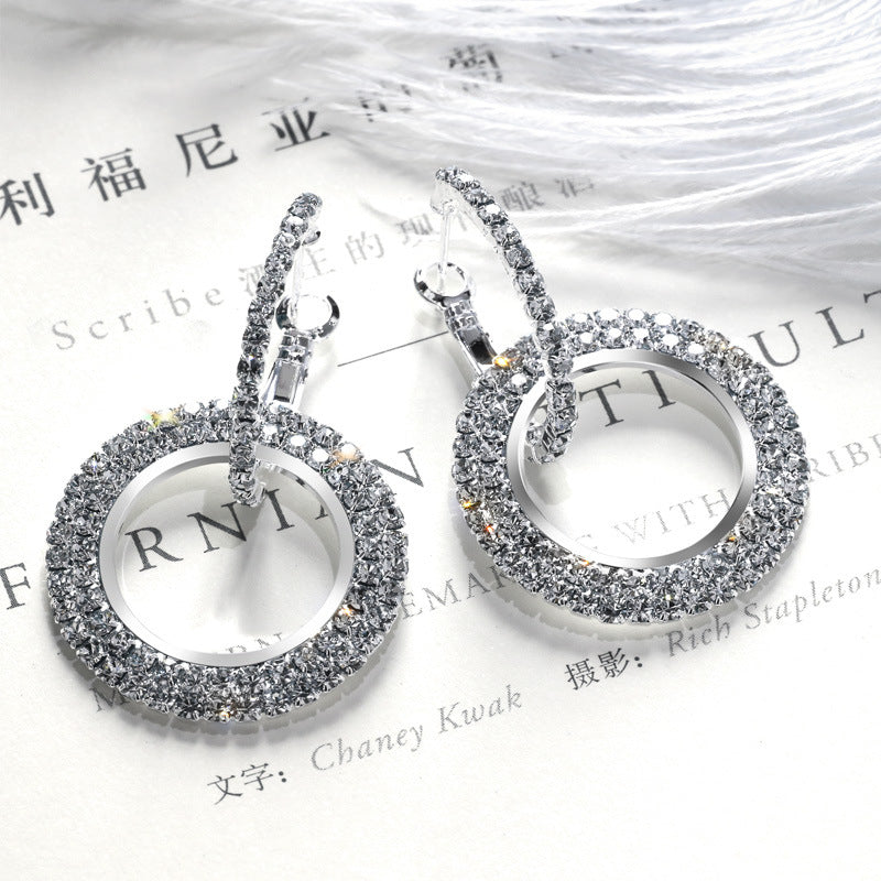 European and American fashion creative long rhinestone earrings ring