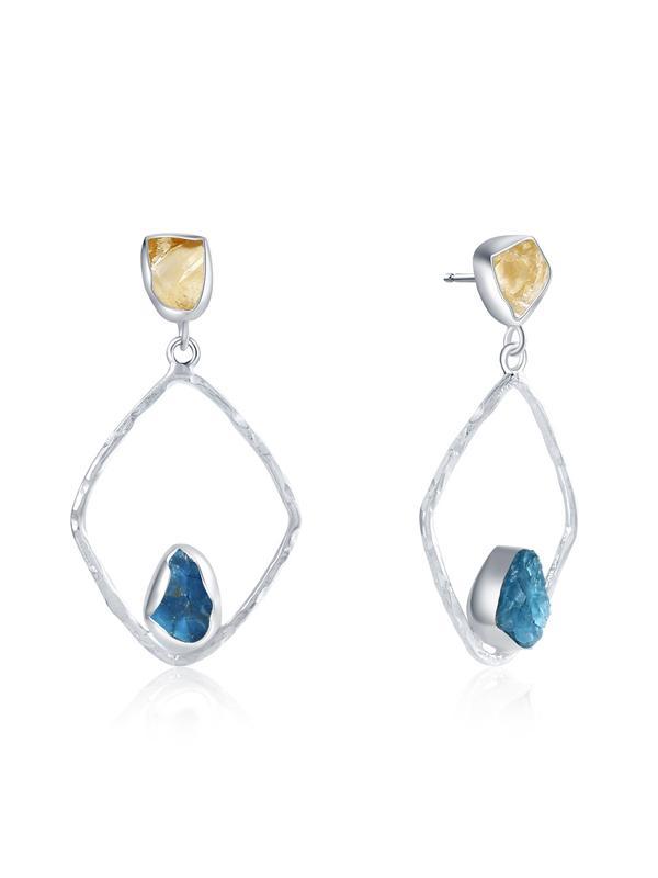 Rhombus Rough Quartz Earrings