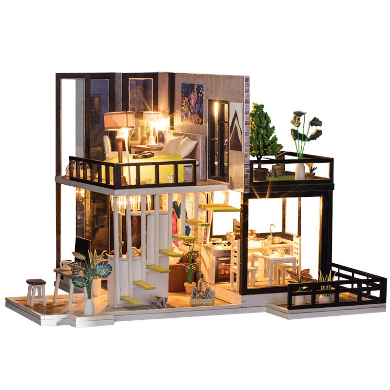 Assemble DIY Doll House With Furniture Dust Cover LED