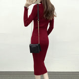 Autumn Winter Women Knitted Dress Turtleneck Sweater Dresses Lady Slim Bodycon Long Sleeve Bottoming Dress Vestidos PP021