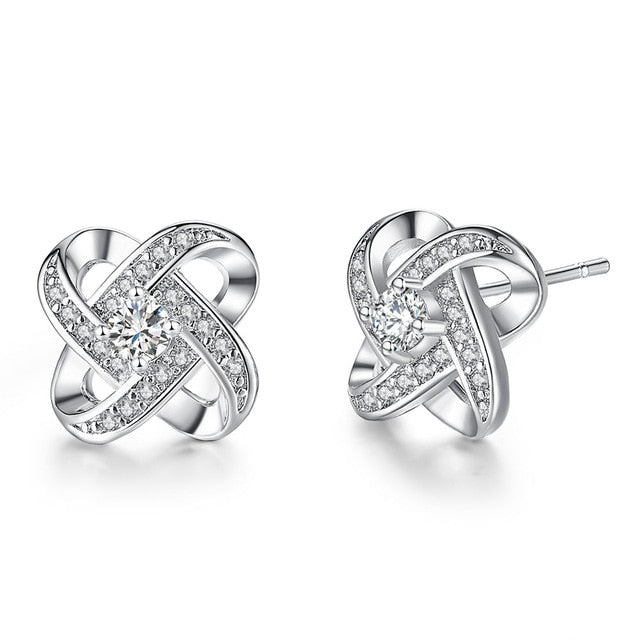 2 Colors Fashion CZ Stud Earrings for Women Best Wedding Gifts Rhodium Plated Clover Jewelry 2018 New
