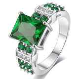 2 Colors Princess Cut Zircon Rings for Women in Rhodium Plated Ladies Party Jewelry