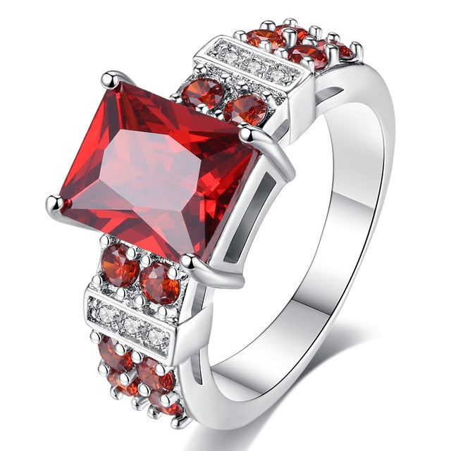 2 Colors Princess Cut Zircon Rings for Women in Rhodium Plated Ladies Party Jewelry