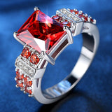 2 Colors Princess Cut Zircon Rings for Women in Rhodium Plated Ladies Party Jewelry