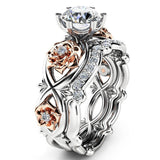 2019 New 2pcs Austrian Crystal Jewelry Cubic Zirconia Rose Flower Wedding Rings for Women Free Shipping