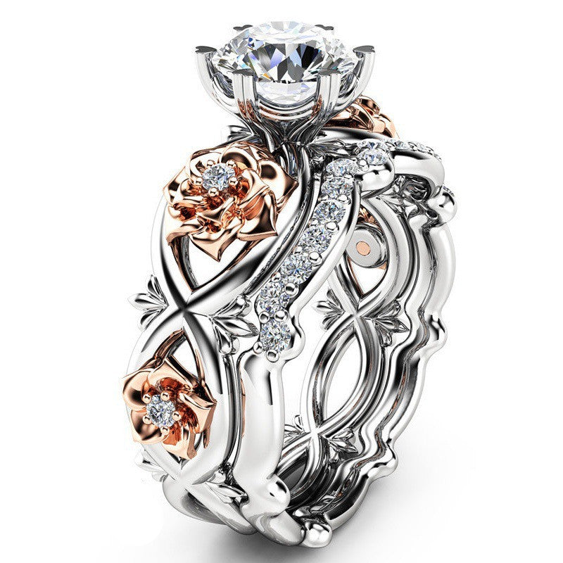 2019 New 2pcs Austrian Crystal Jewelry Cubic Zirconia Rose Flower Wedding Rings for Women Free Shipping
