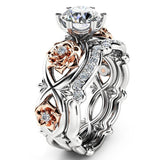 2019 New 2pcs Austrian Crystal Jewelry Cubic Zirconia Rose Flower Wedding Rings for Women Free Shipping