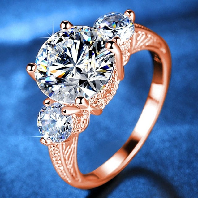 2019 New Fashion 3 Stones Wedding Rings for Women AAA Cubic Zirconia Jewelry Women Accessories