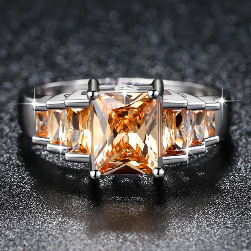 2019 New Fashion Champagne Princess cut AAA Cubic Zirconia Wedding Brand Rings for Women Silver Color Jewelry Best Gifts