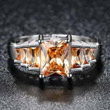2019 New Fashion Champagne Princess cut AAA Cubic Zirconia Wedding Brand Rings for Women Silver Color Jewelry Best Gifts