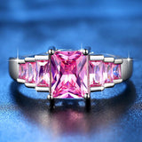 2019 New Fashion Pink Princess cut AAA Cubic Zirconia Wedding Brand Rings for Women Silver Color Jewelry Best Gifts