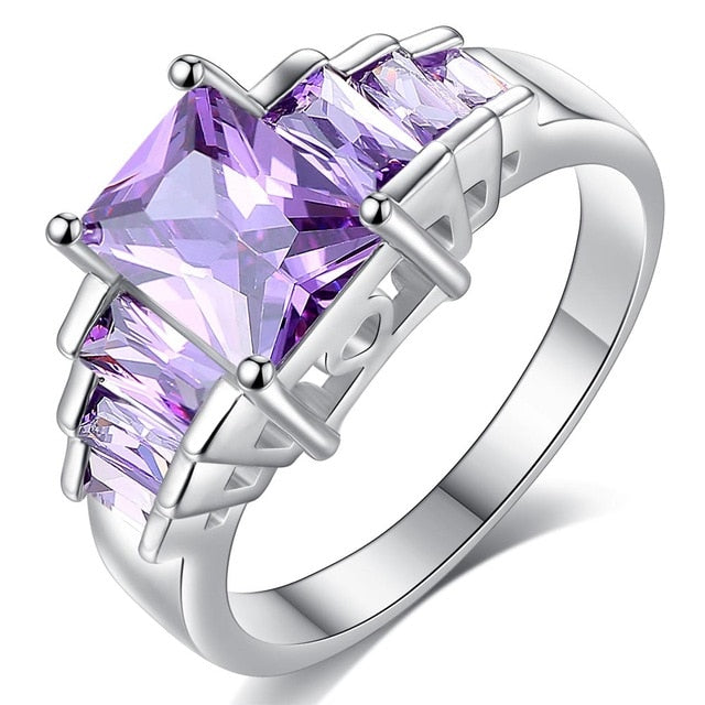 2019 New Fashion Purple Princess Cubic Zirconia  White Copper Rings for Women