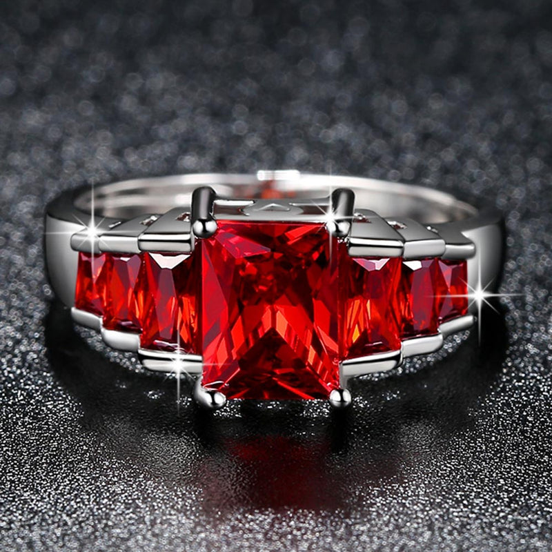 2019 New Fashion Red Princess cut AAA Cubic Zirconia Wedding Brand Rings for Women Silver Color Jewelry Best Gifts