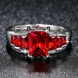 2019 New Fashion Red Princess cut AAA Cubic Zirconia Wedding Brand Rings for Women Silver Color Jewelry Best Gifts