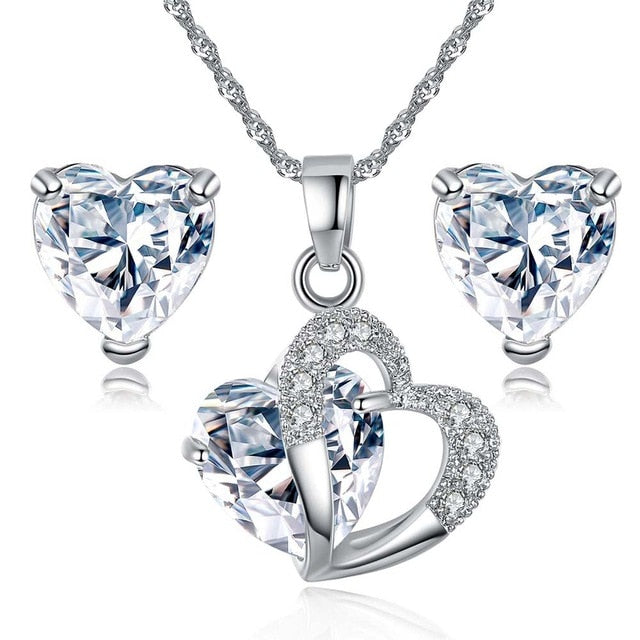 2019 New Heart CZ Jewelry Sets in Rhodium Plated Charm Bijoux Femme Ensemble Free Shipping