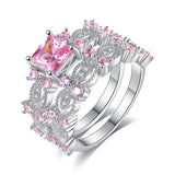 2019 New Pink Created Double Ring for Women Created Crystal Ring in Rhodium Plated