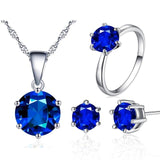 3 PCS Fashion Cubic Zirconia Stone Necklace + Earrings + Ring Wedding Jewelry Sets for Women in Rhodium Plated