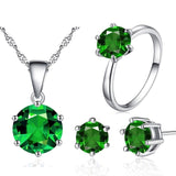 3 PCS Fashion Cubic Zirconia Stone Necklace + Earrings + Ring Wedding Jewelry Sets for Women in Rhodium Plated