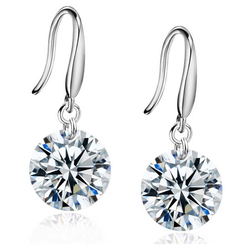Fashion CZ Earrings for Women in Rhodium Plated AAA Cubic Zirconia Dangle Earrings Ladies Gifts
