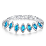 Acid Blue Crystal Charm Tennis Bracelet in Rhodium Plated Micro Pave AAA Cubic Zirconia Stone Jewelry