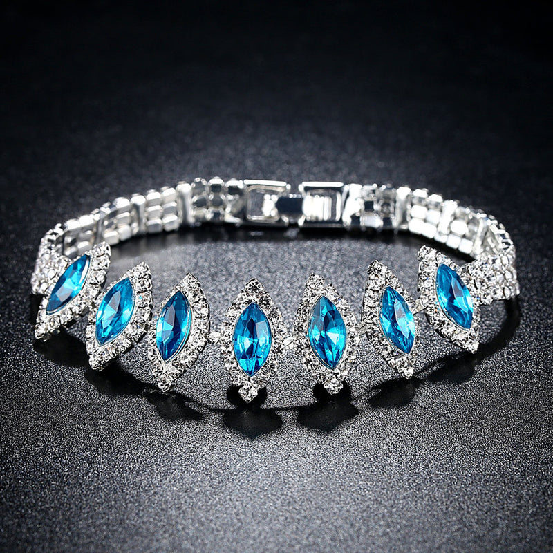Acid Blue Crystal Charm Tennis Bracelet in Rhodium Plated Micro Pave AAA Cubic Zirconia Stone Jewelry