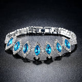 Acid Blue Crystal Charm Tennis Bracelet in Rhodium Plated Micro Pave AAA Cubic Zirconia Stone Jewelry