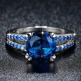 Blue CZ Rings for Women Rhodium Plated Wedding Hearts & Arrows Rings AAA Cubic Zirconia Jewelry Ladies Gifts