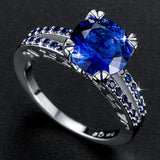 Blue CZ Rings for Women Rhodium Plated Wedding Hearts & Arrows Rings AAA Cubic Zirconia Jewelry Ladies Gifts