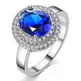 Blue Oval Cubic Zirconia Rings for Women in Rhodium Plated Best Gifts for Women Girl