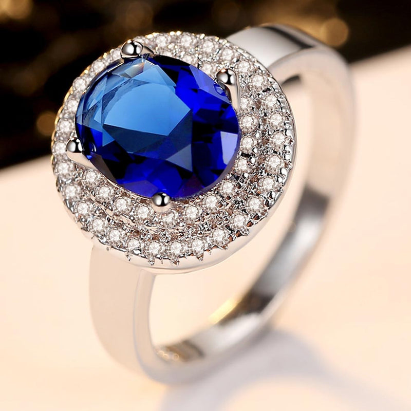 Blue Oval Cubic Zirconia Rings for Women in Rhodium Plated Best Gifts for Women Girl