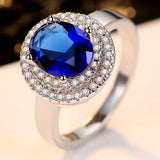 Blue Oval Cubic Zirconia Rings for Women in Rhodium Plated Best Gifts for Women Girl