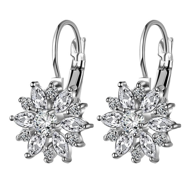 Brand 4 Color Crystal Flower Stud Earrings For Women 2017 Bijoux Vintage Love Wedding Earring Statement Jewelry